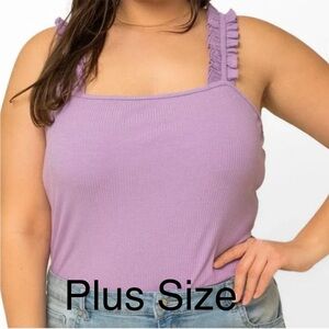 Gilli Bodysuit Plus Size Lavender Ruffle Strap Square Neckline.Poly/Rayon/Span…